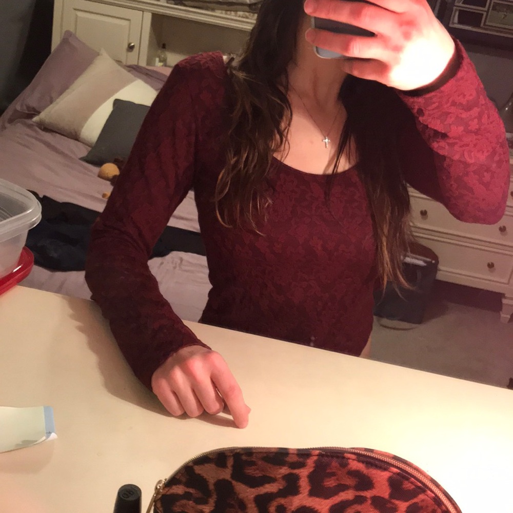 Red lace long sleeve scoop neck